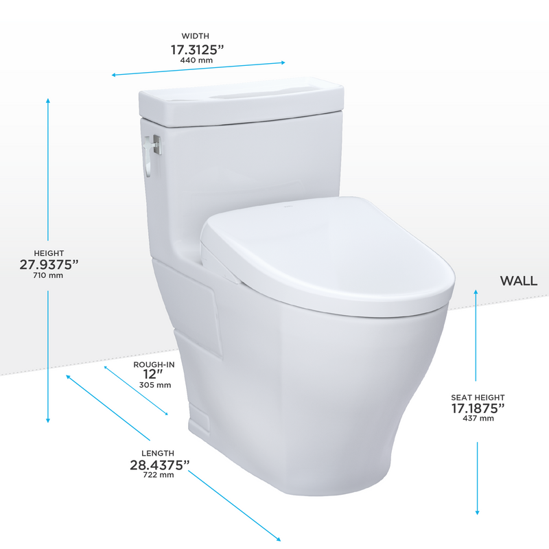 TOTO WASHLET+ Aimes One-Piece Elongated 1.28 GPF Toilet and Contemporary WASHLET S7A Contemporary Bidet Seat, Cotton White - MW6264736CEFG#01, MW6264736CEFGA#01