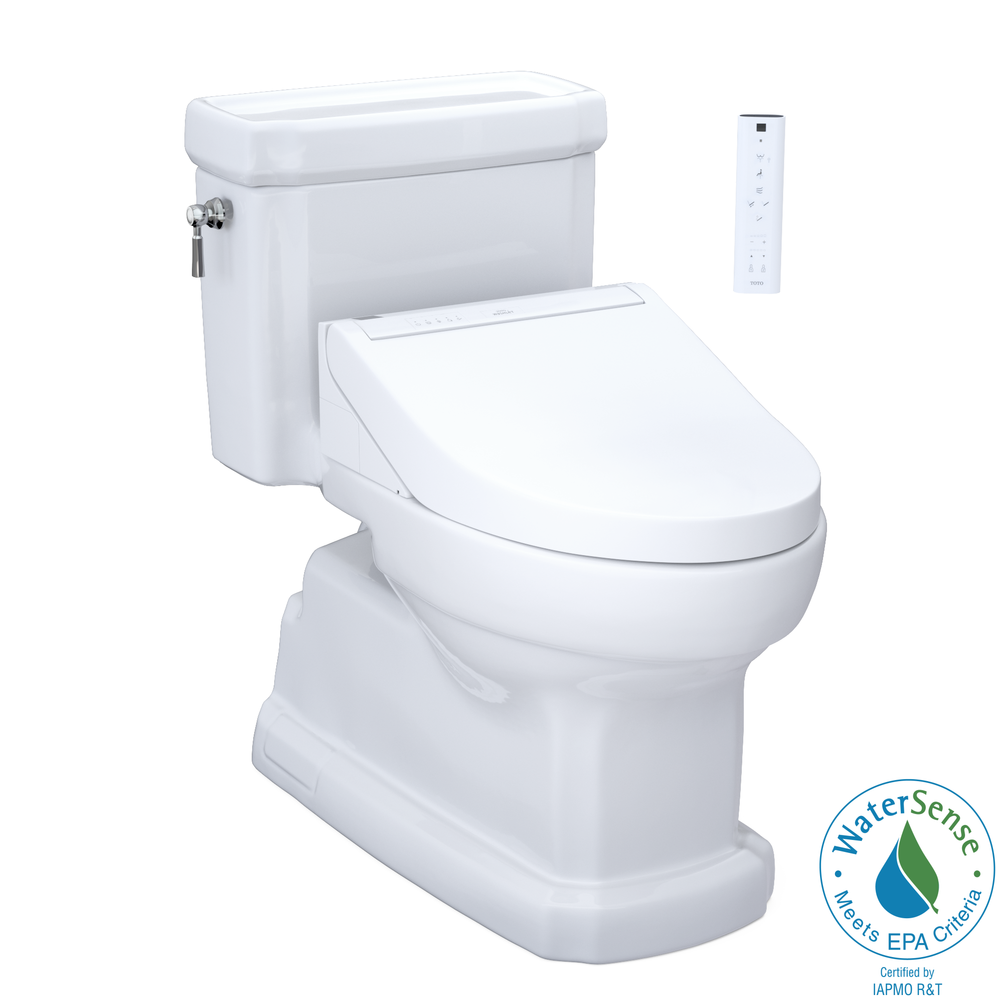 TOTO WASHLET+ Eco Guinevere Elongated 1.28 GPF Universal Height Toilet with C5 Bidet Seat, Cotton White - MW9743084CEFG#01