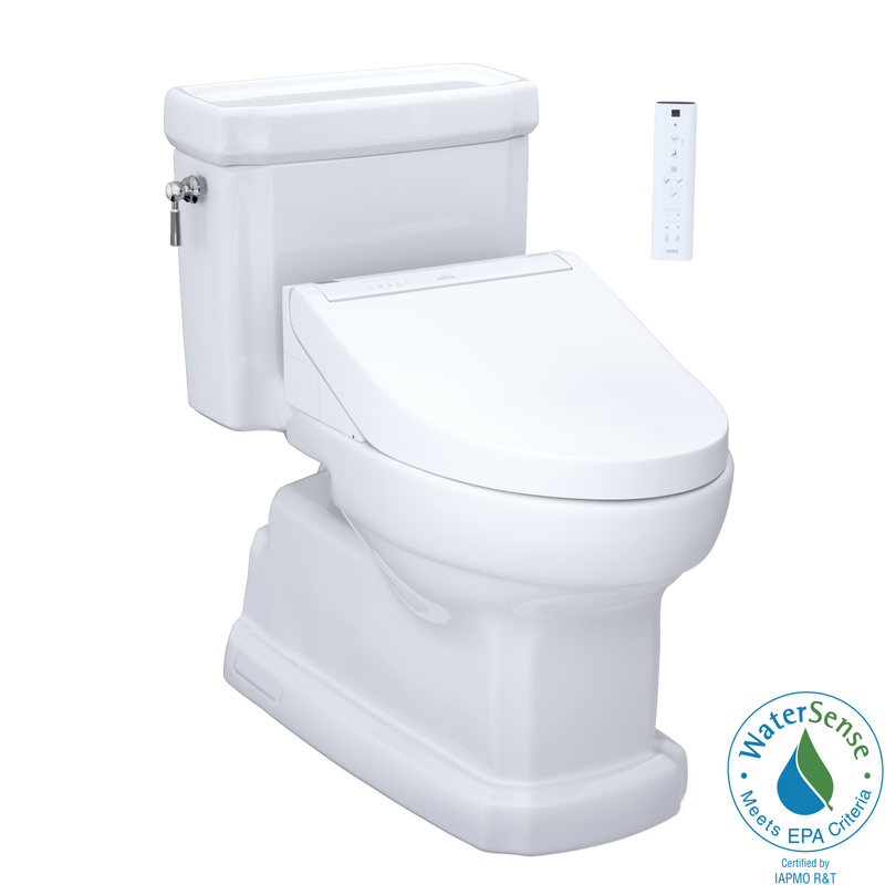 TOTO WASHLET+ Eco Guinevere Elongated 1.28 GPF Universal Height Toilet with C5 Bidet Seat, Cotton White - MW9743084CEFG