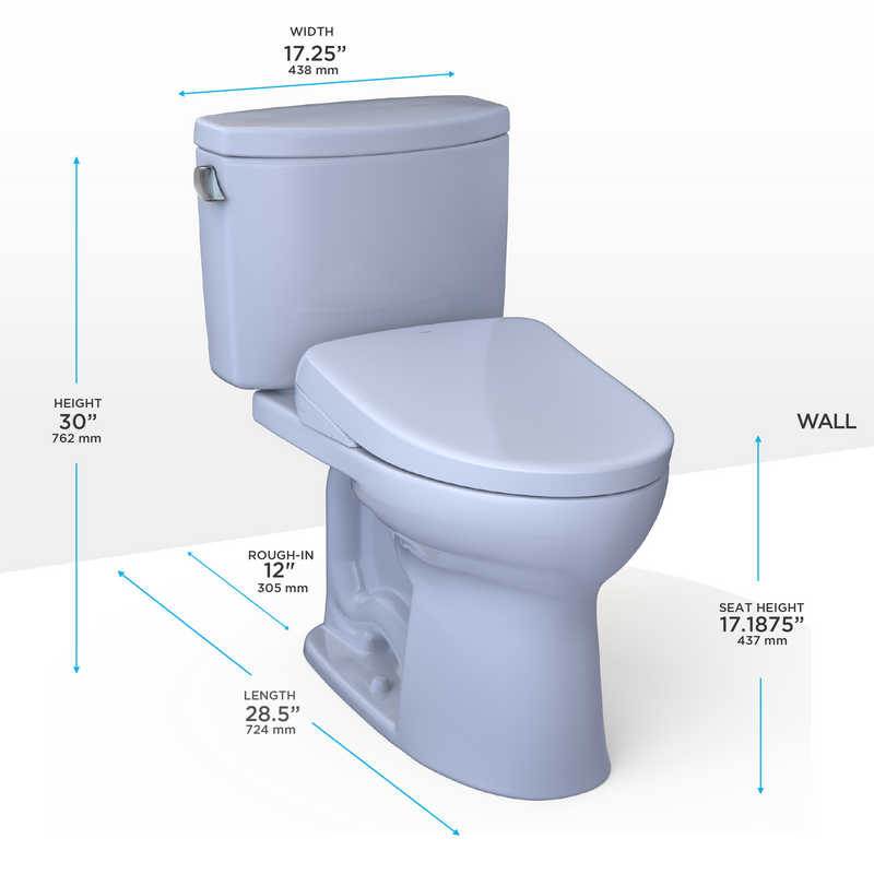 TOTO WASHLET+ Drake II Two-Piece Elongated 1.28 GPF Toilet and WASHLET+ S7A Contemporary Bidet Seat, Cotton White - MW4544736CEFG#01, MW4544736CEFGA#01