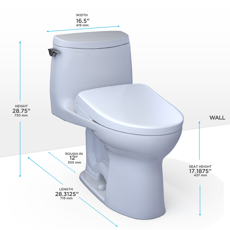 TOTO WASHLET+ UltraMax II 1G One-Piece Elongated 1.0 GPF Toilet and WASHLET+ S7A Contemporary Bidet Seat, Cotton White - MW6044736CUFG#01, MW6044736CUFGA#01