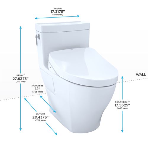 TOTO AIMES WASHLET+ S500E ONE-PIECE TOILET 1.28 GPF