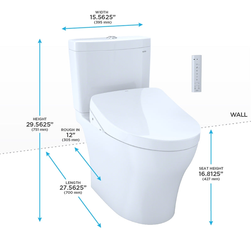 TOTO AQUIA IV WASHLET+ S550E TWO PIECE TOILET 1.28 GPF & 0.9 GPF UNIVERSAL HEIGHT