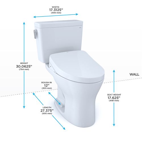 TOTO DRAKE WASHLET+ S500E TWO-PIECE TOILET 1.28 GPF & 0.8 GPF UNIVERSAL HEIGHT 12" ROUGH-IN