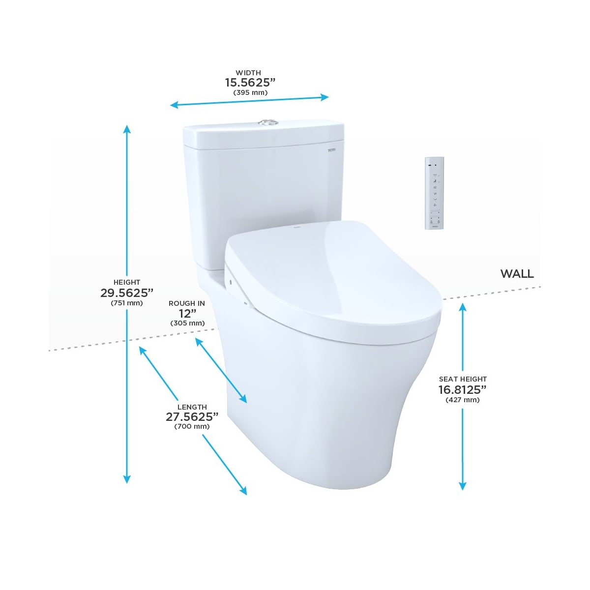 TOTO AQUIA IV WASHLET+ S500E TWO-PIECE TOILET 1.28 GPF & 0.9 GPF UNIVERSAL HEIGHT